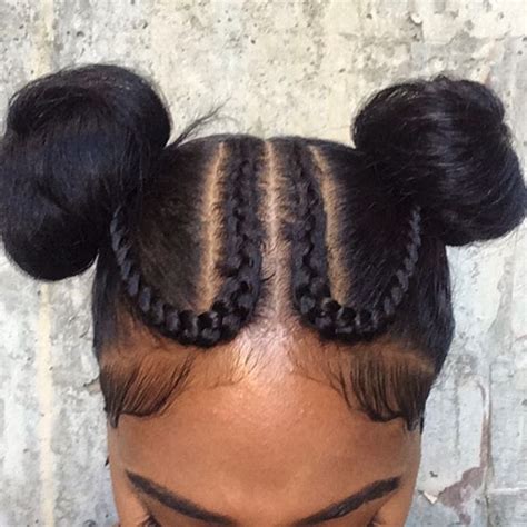 cornrows into two buns|two cornrows on relaxed hair.